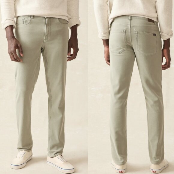 Faherty Stretch Terry 5-Pocket Pants Faded Olive - Picture 1 of 6